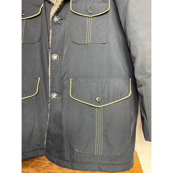 Vintage Chore Jacket Navy Canvas Coat Size 44 Sherpa Style 1970s Retro Utility - Picture 6 of 13